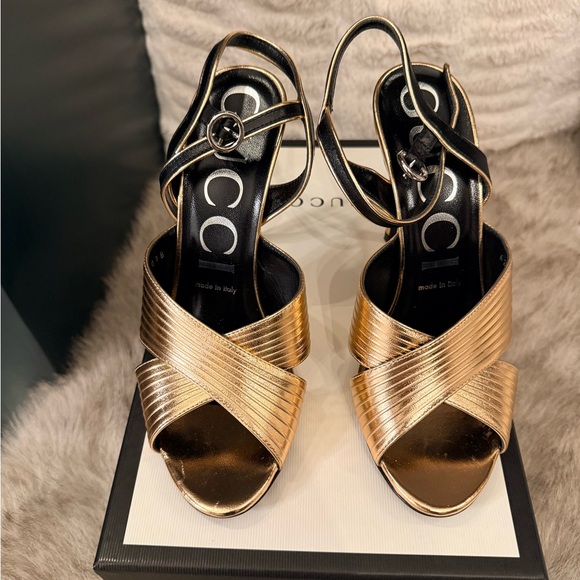 Gucci Shoes - Gucci Gold and Black Women's Sandals